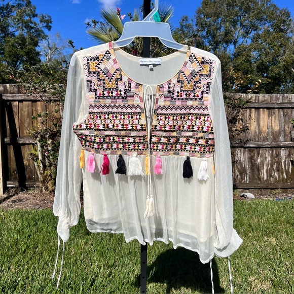 Karina Grimaldi Embroidered Sheer Blouse Size XS - Picture 2 of 7